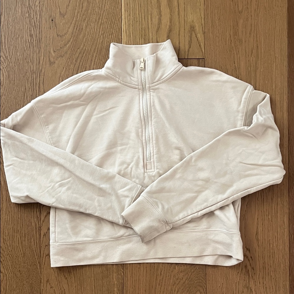 Fabletics Cropped Women’s Cream Quarter-Zip Pullover